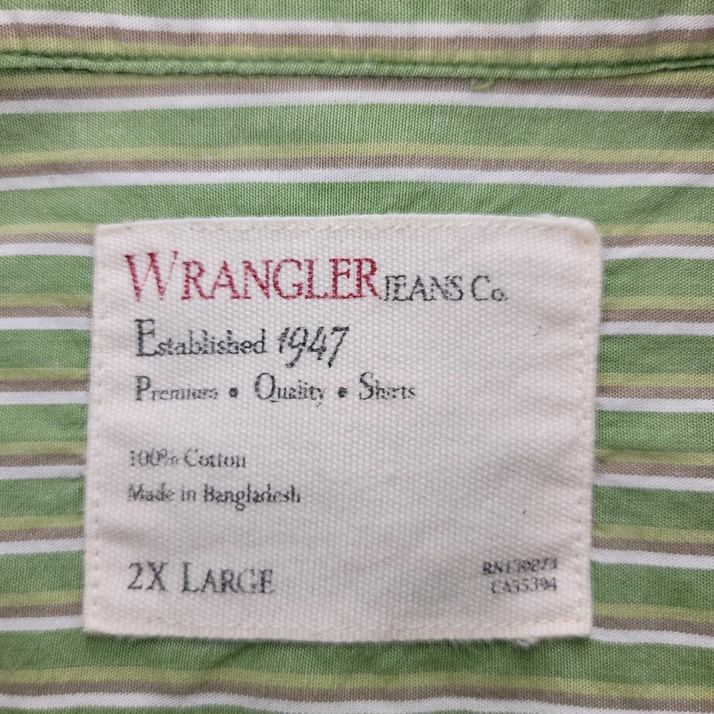 Wrangler Shirt Mens XXL Green Striped Button Up Western‎ Long Sleeve Outdoors - Picture 10 of 16